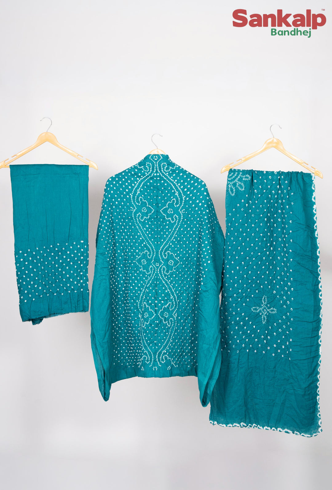 Sky Blue Bandhej Cotton Satin 3 Piece Suit Material