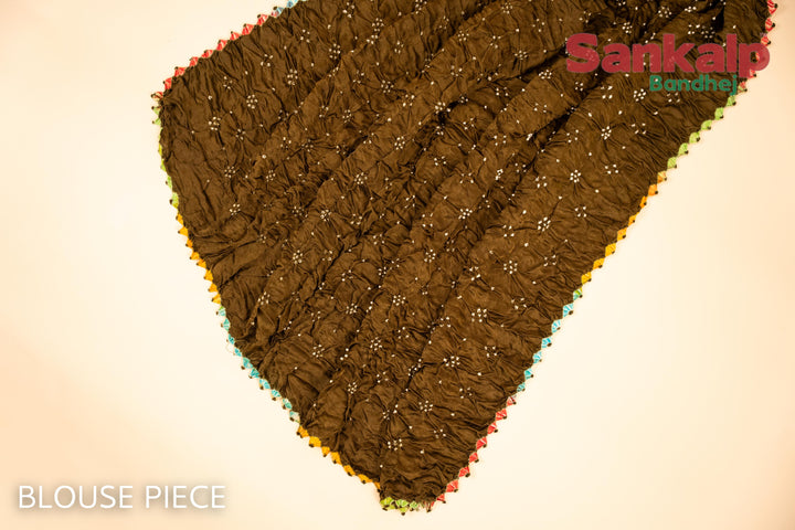 Pure Gajji Silk Brown Multi-colour Bandhani Saree