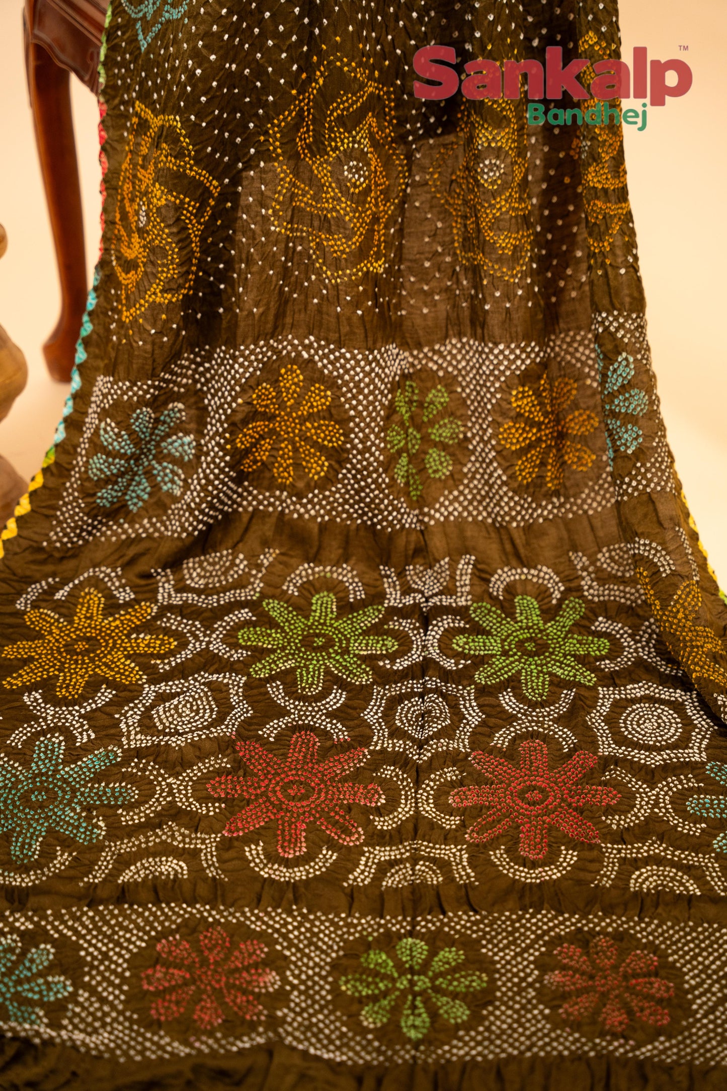 Pure Gajji Silk Brown Multi-colour Bandhani Saree