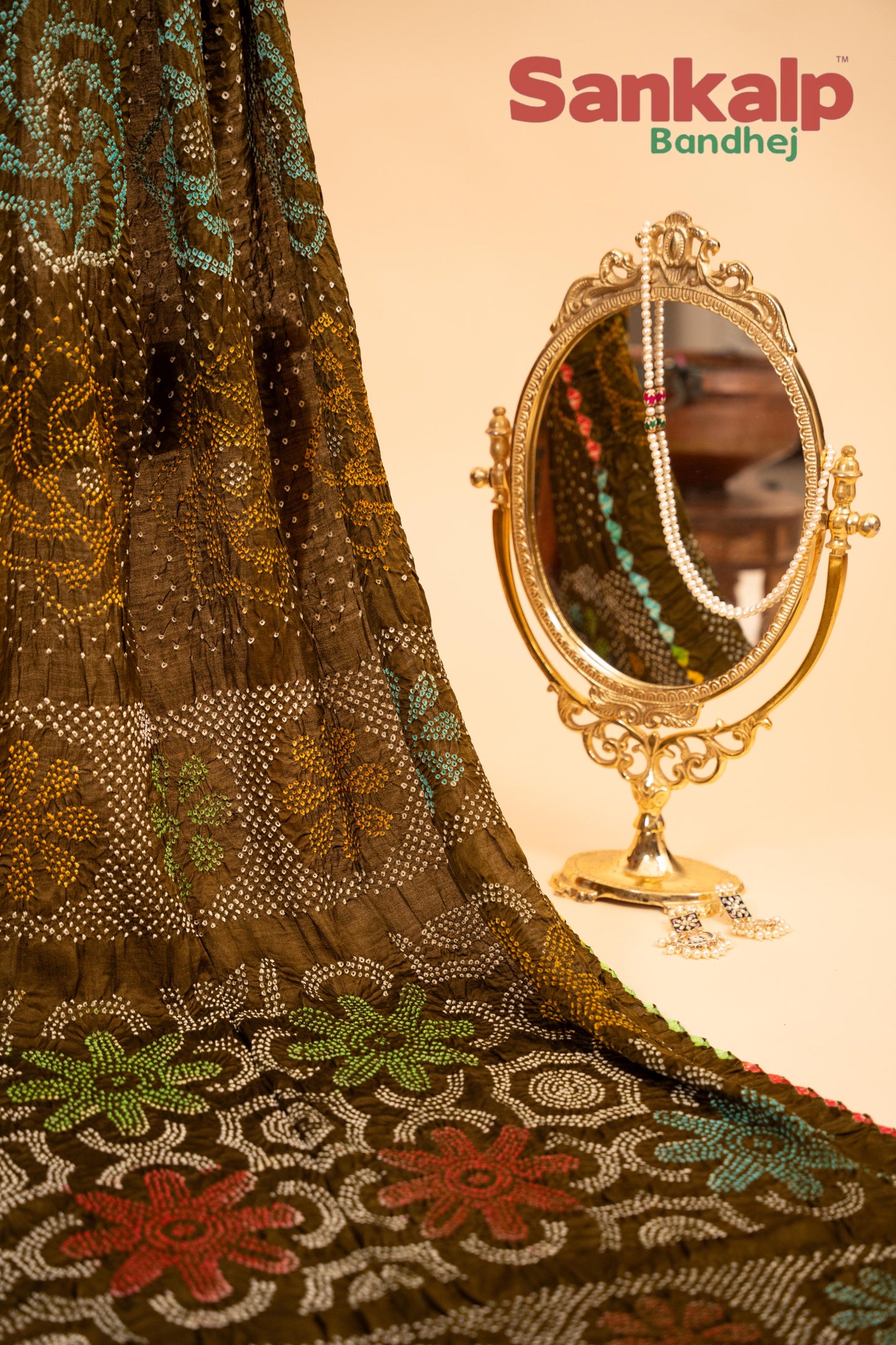 Pure Gajji Silk Brown Multi-colour Bandhani Saree