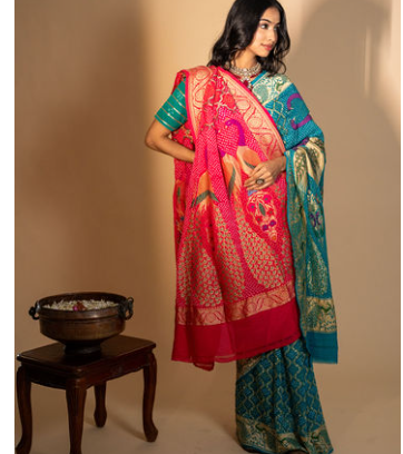 Pink Peacock Design Georgette Duppata With Neem Zari